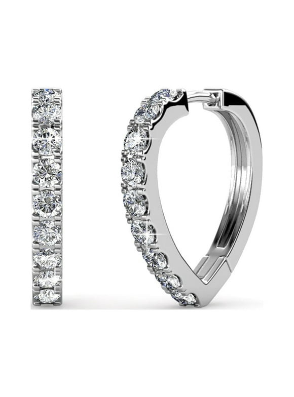 Waverly 18k White Gold Plated Heart Hoop Earrings with Swarovski Crystals for Women