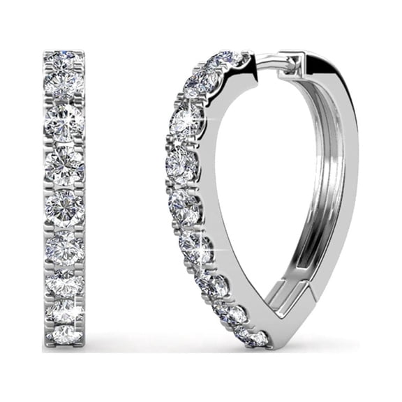 Cate & Chloe Waverly 18k White Gold Plated Heart 16mm Hoop Earrings with Swarovski Crystals for Women