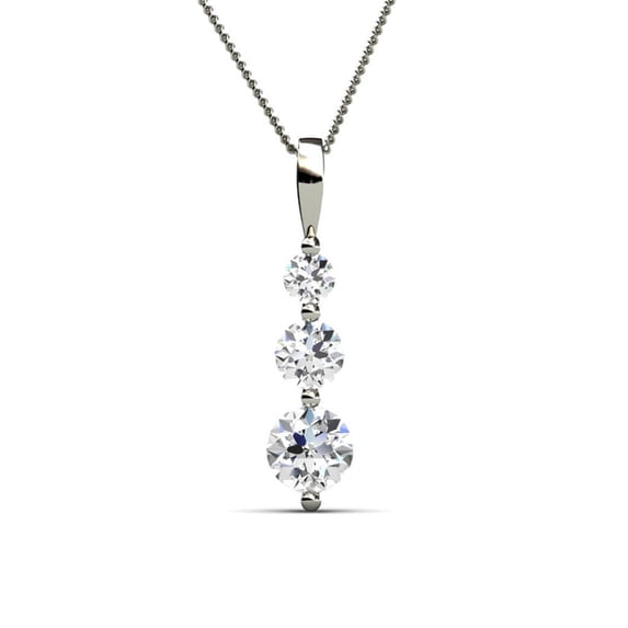 Cate & Chloe Willow 18k White Gold Plated 3-Stone Necklace with Swarovski Crystals Gift for Women