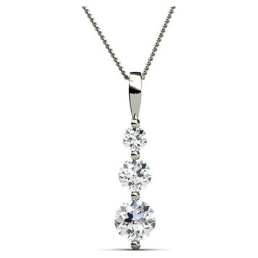 Cate & Chloe Willow 18k White Gold Plated 3-Stone Necklace with Swarovski Crystals Gift for Women