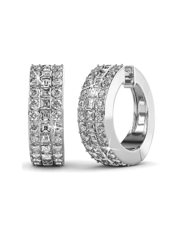 Wrenley 18k White Gold Plated 16mm Hoop Earrings with Swarovski Crystals for Women