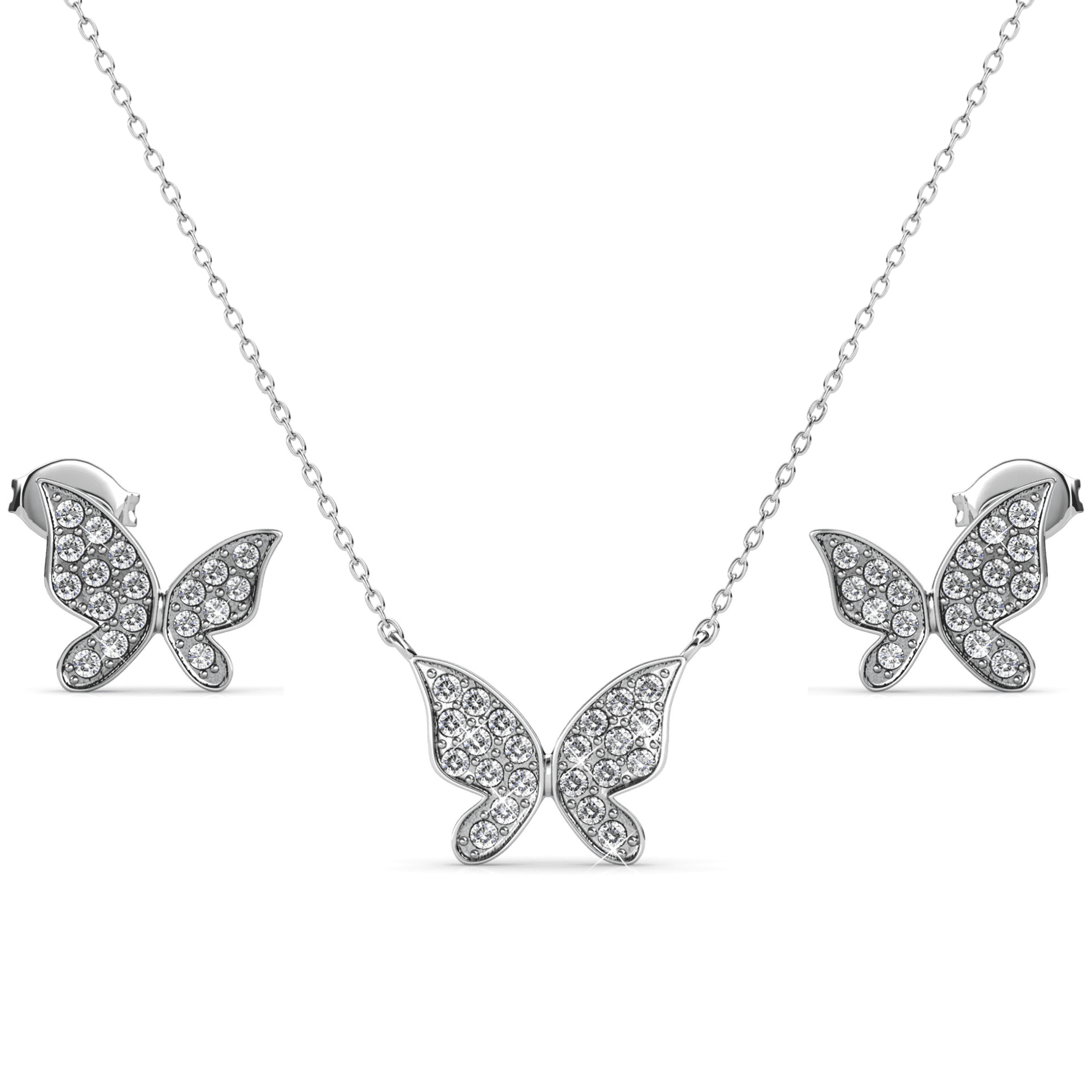 Cate & Chloe Yuenen 18k White Gold Plated Butterfly Jewelry Set with Swarovski Crystals for Women