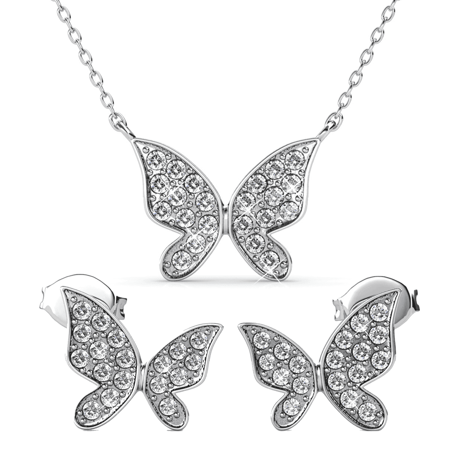 CATE & CHLOE Yuenen 18k White Gold Plated Butterfly Jewelry Set with Swarovski Crystals for Women
