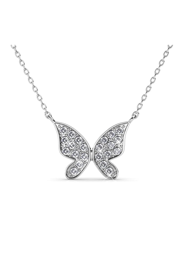 Yuenen 18k White Gold Plated Butterfly Necklace with Swarovski Crystals for Women