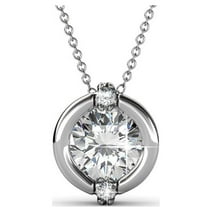 Cate & Chloe Zara 18k White Gold Plated Silver Necklace with Solitaire Round Cut Crystal, Necklace for Women