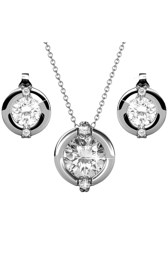 Zara 18k White Gold Plated Women's Stud Earrings and Necklace Set, Swarovski Crystals
