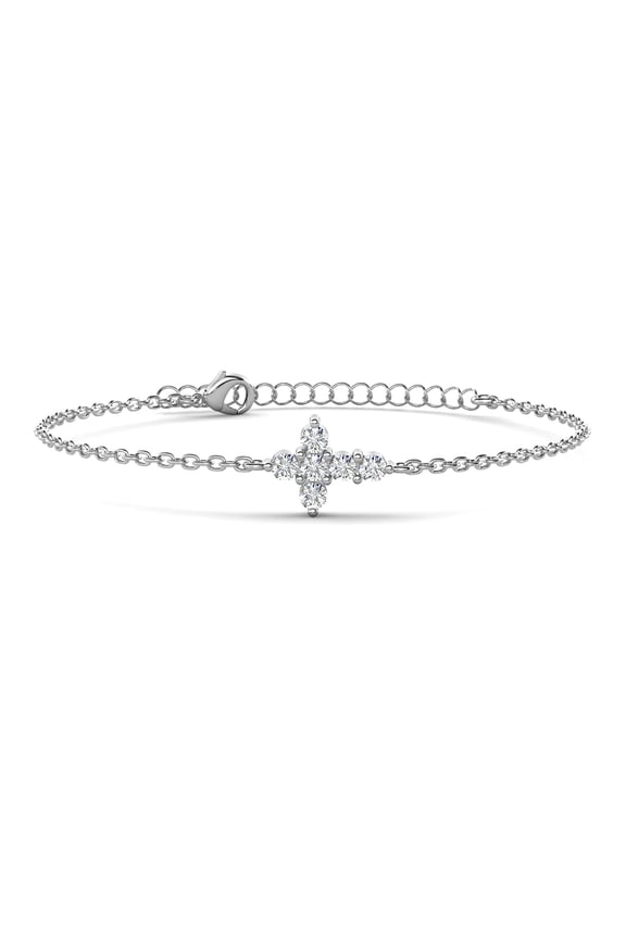 Zuri 18k White Gold Plated Cross Bracelet with Swarovski Crystals, Gift for Women