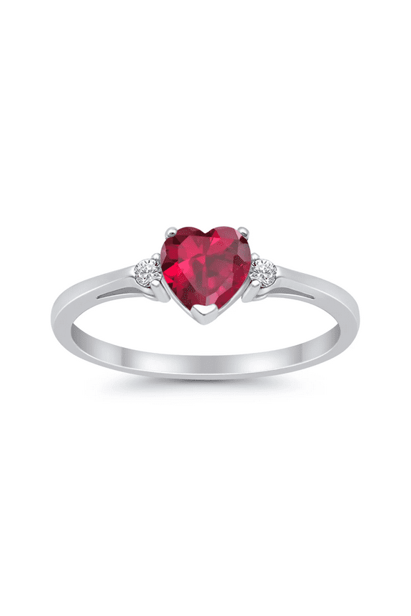 Cate's Jewelry Sterling Silver 6mm Simulated Ruby Heart Ring