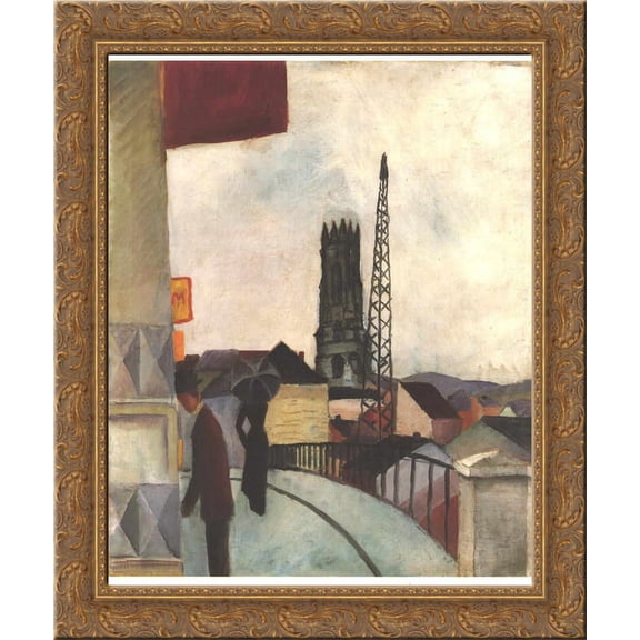 Catedral of Freiburg in the Switzerland 20x24 Gold Ornate Wood Framed Canvas Art by Macke, August