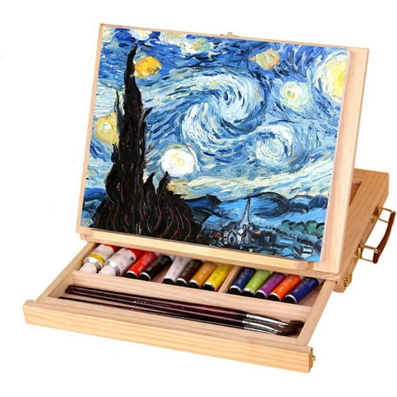 Catekro Artist Easel Desktop Drawer Oil Easel Wooden Small Easel Portable Desktop Oil Painting Box / Desktop Easel /Sketch Easel Multi-Function Portable