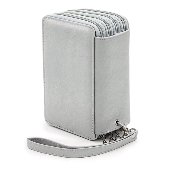 Catekro Big Capacity Pencil Pen Case, Leather Pencil Case, Multi-Layer Pen Pouch Pencil Holder Stationery Organizer(Gray)