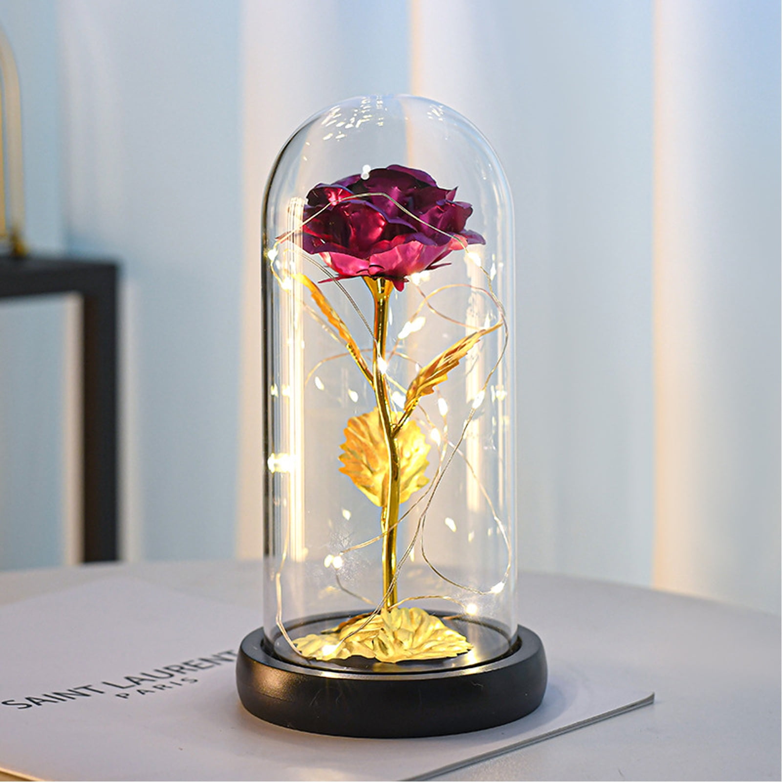 Catekro Glass Roses, Colorful Artificial Flowers With LED Warm light on Christmas Anniversary Valentine's Day Mothers Day Girlfriend Birthday Gifts（Pink）