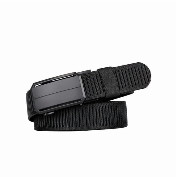 Catelles Black Webbing Canvas Belt with Automatic Alloy Buckle - Durable Stretch Belt for Outdoor, Work Casual Wear, 120cm