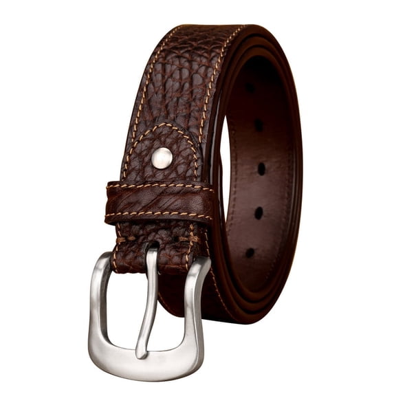 Catelles Brown Textured Leather Men's Belt Stainless Steel Pin Buckle Design Commuter Versatile Gift Box Set&For waist 52 Width 1.5in(3.8cm)