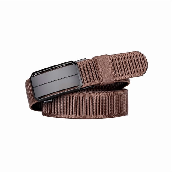 Catelles Brown Webbing Canvas Belt with Automatic Alloy Buckle - Durable Stretch Belt for Outdoor, Work Casual Wear, 120cm