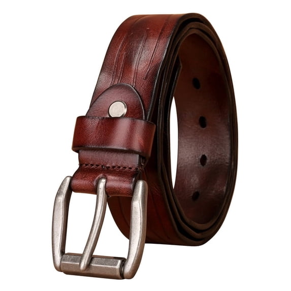 Catelles Durable Brown Leather Belt with A Silver Pin Buckle, Suitable for Daily Office Use, Gift Box Set with Punch Tool&For waist 44 in Width 1.5 in(3.8cm)