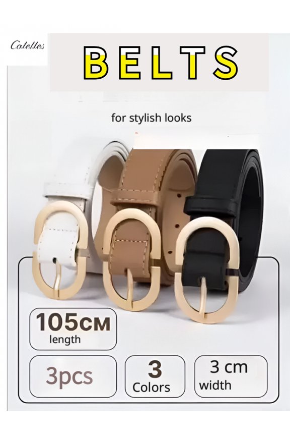 Fashion Women's Belt Set, Suitable for Stylish Outfits, Available in Black, Brown, and White, 3PCS, Waist Size 25-31 inches