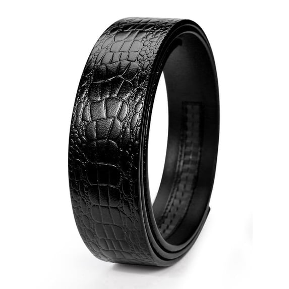 Catelles Genuine Cowhide Crocodile Print Headless Black Belt for Men Automatic Buckle Design, Breathable Long-Lasting, Perfect for Office Daily Outfits,Gifted by Box&For waist 46in Width 1.5in(3.8cm)