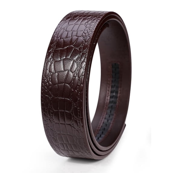 Catelles Genuine Cowhide Crocodile Print Headless Brown Belt for Men Automatic Buckle Design, Breathable Long-Lasting, Perfect for Office Daily Outfits,Gifted by Box&For waist 48in Width 1.5in(3.8cm)