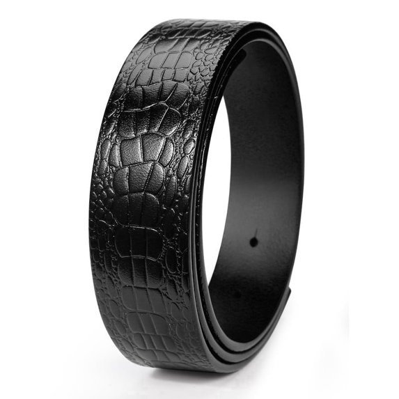 Catelles Men's Black Crocodile Pattern Genuine Leather Belts Strap No Buckle 1.5" 3.8cm Wide for 46in Waist Gift Box