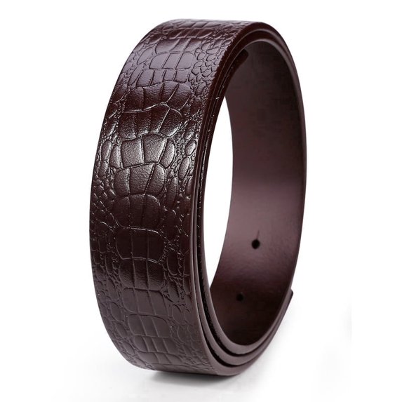 Catelles Genuine Leather Crocodile Pattern Men's Brown Belt , No Buckle, Compatible with Various Belt Heads, Wear-resistant, Gift Box Packaging&For waist 50in Width 1.5in(3.8cm)