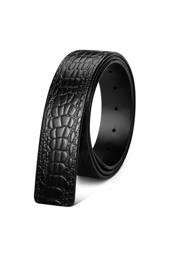 Men's Black Crocodile Pattern Leather Belt Strap, Without Buckle, Can be Paired with Pin Buckle and Automatic Buckle, Wear-resistant, Gift Box Packaging&For waist 50in Width 1.38in(3.5cm)