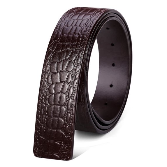 Catelles Men's Brown Crocodile Pattern Leather Belts Strap, Without Buckle Paired with Pin Buckle and Automatic Buckle, Wear-resistant, Gift Box Packaging&For waist 50in Width 1.38in(3.5cm)
