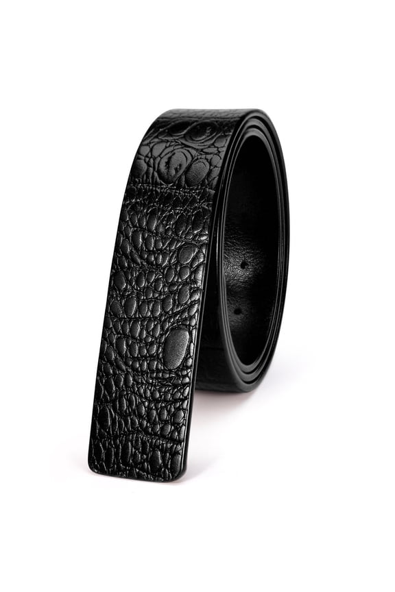 Men's Genuine Leather Black Crocodile Pattern Belt (Without Buckle), Wear-Resistant, Casual and Business, Gift Box Packaging&For waist 52in Width 1.38in(3.5cm)