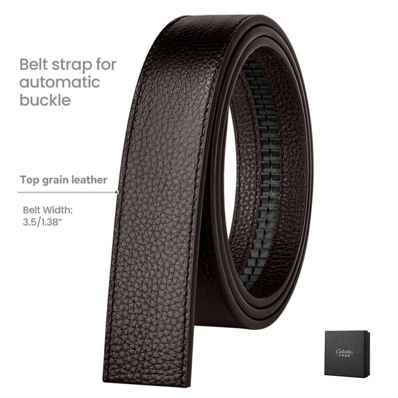 Catelles Men's Top-Grain Cowhide Leather Automatic Buckle Black Belts,Without Buckle ,Gift Box, Business and Casual Pant,1.38"Width Fits waist 39"