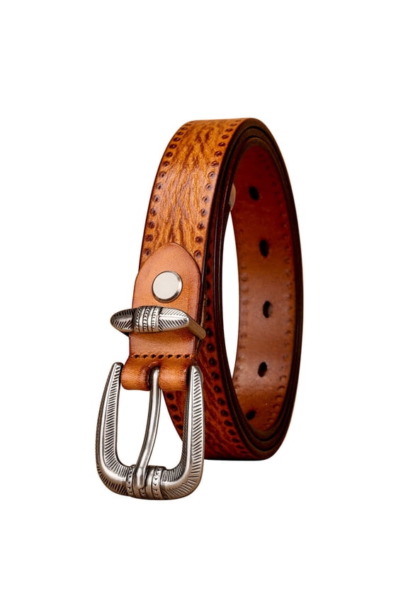 Women's Fashion StapleTop Grain Leather Retro Pin Buckle Camel Belt, Classic Elegant for Dresses Jeans&Waist 24"-31" in Width 0.95 in(2.4cm)