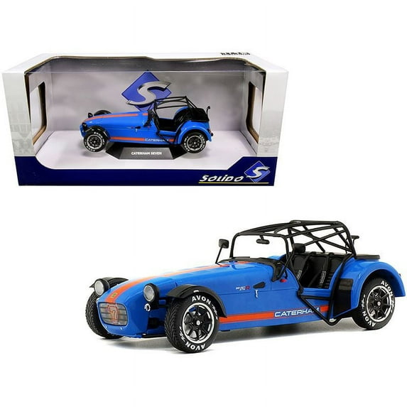 Caterham Seven Academy Blue Metallic with Orange Stripes 1/18 Diecast Model Car by Solido