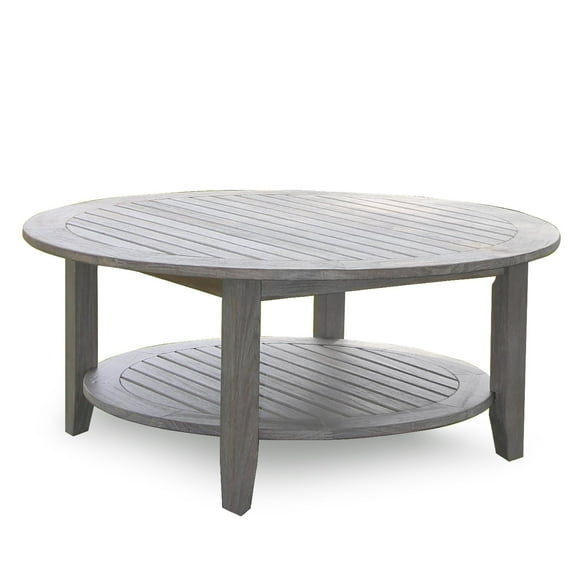 Caterina Plantation Teak Patio Round Coffee Table, Weathered Gray