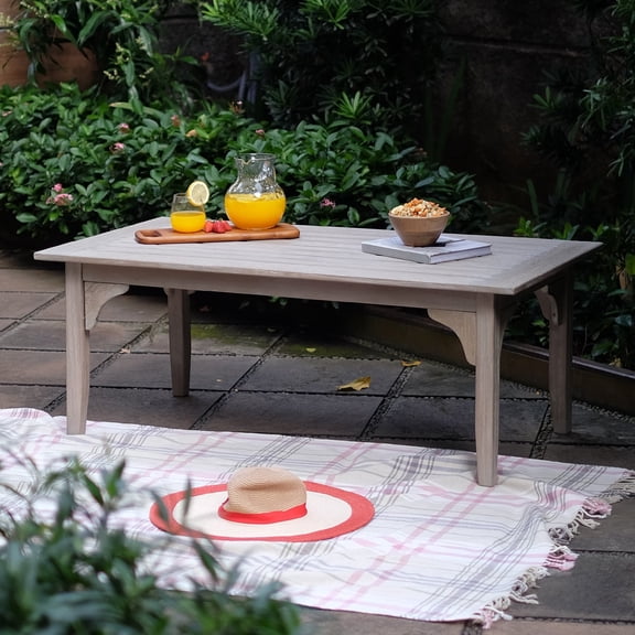 Caterina Teak Outdoor Coffee Table, Weathered Gray