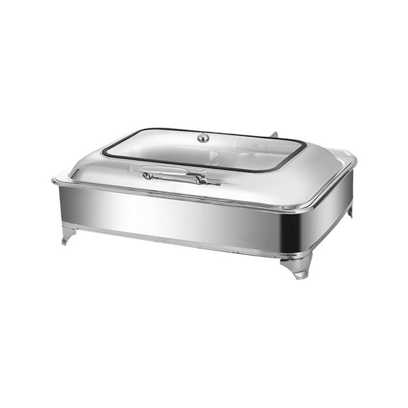 Catering Warming Container Stainless Steel Stainless Steel Electric Warming Container Adjustable Temperature, Rectangular Chafing Dish with Visible Glass Lid, for Party Kitchen Hotel