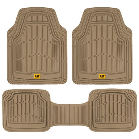 Cat® ToughRide™ Heavy-Duty 3 Piece Rubber All Season Floor Mats for Car Truck Van SUV, Beige - Premium Trim to Fit Car Floor Mat, All Weather Deep Dish Automotive Floor Mats, Total Dirt Protection