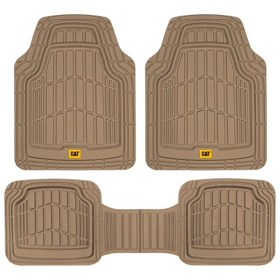 Cat® ToughRide™ Heavy-Duty 3 Piece Rubber All Season Floor Mats for Car Truck Van SUV, Beige - Premium Trim to Fit Car Floor Mat, All Weather Deep Dish Automotive Floor Mats, Total Dirt Protection