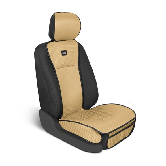 Caterpillar AeroMesh Beige Seat Covers for Trucks, Car, & SUV - (1) Front Truck Seat Cover Protector - Breathable Mesh Universal Fit Car Seat Covers - Automotive Seat Covers Top of Seat Protection