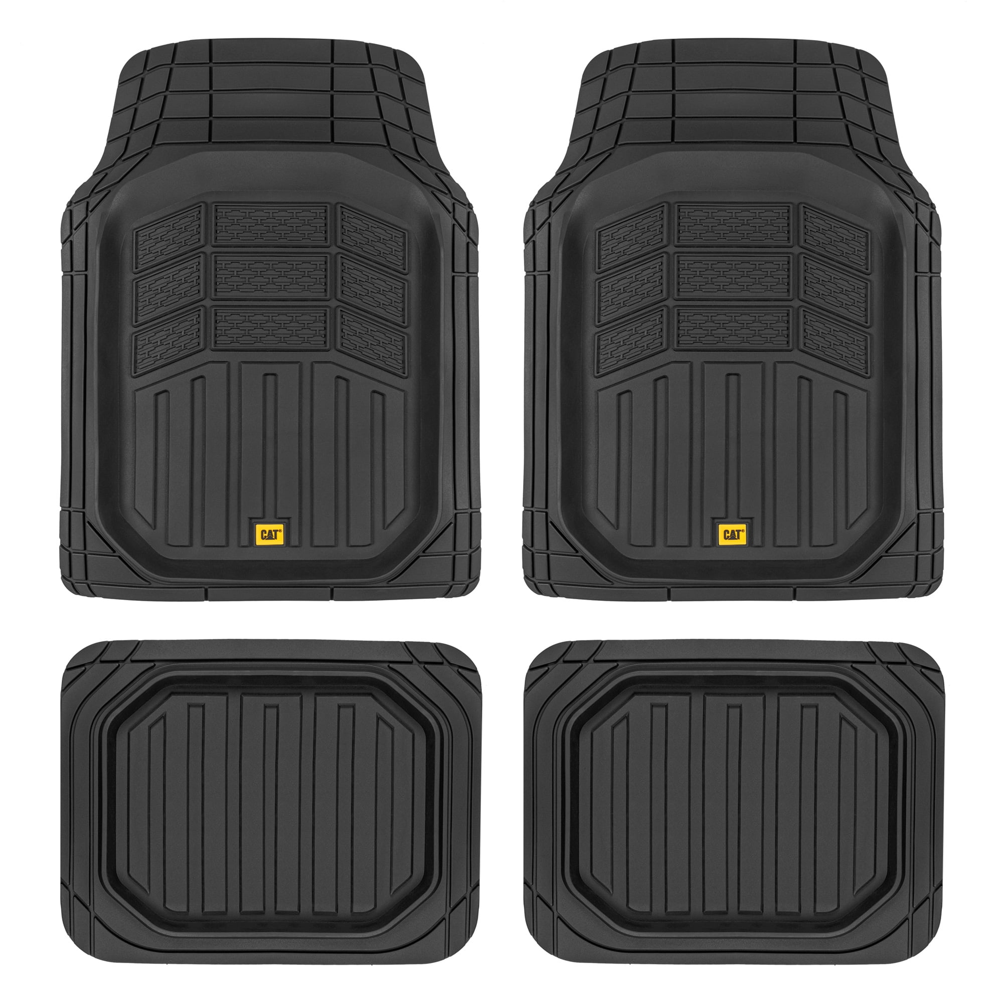 Bdk Cat CAMT-9014 (4-Piece) Large Deep Dish Rubber Car Floor Mats with Trunk Cargo Liner, Universal Trim to Fit Front & Rear Combo Set for Car