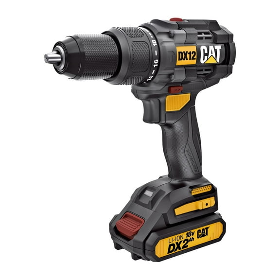 Caterpillar Cat DX12 18V 1 FOR ALL 1/2 Cordless Hammer Drill with Brushless Motor and Two Batteries