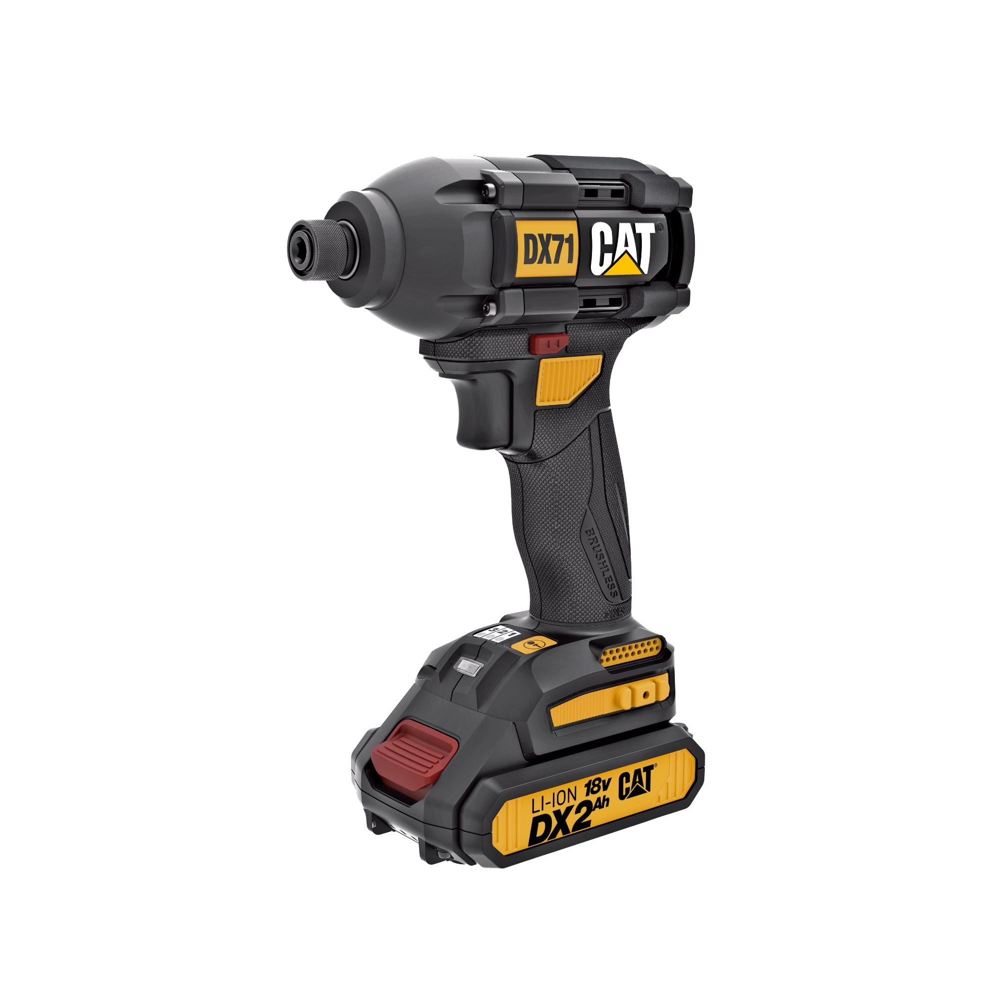 Caterpillar Cat DX71 18V 1/4 Cordless High-Torque Impact Driver, Brushless with 3 Speed Settings 2 Batteries \u0026 Charger Included