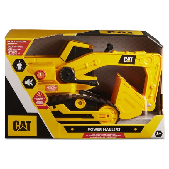 CAT Construction Toys, Power Haulers Excavator, Yellow Construction Vehicle with Motion Drive Technology and Lights & Sounds, for Kids and Toddlers Ages 3+