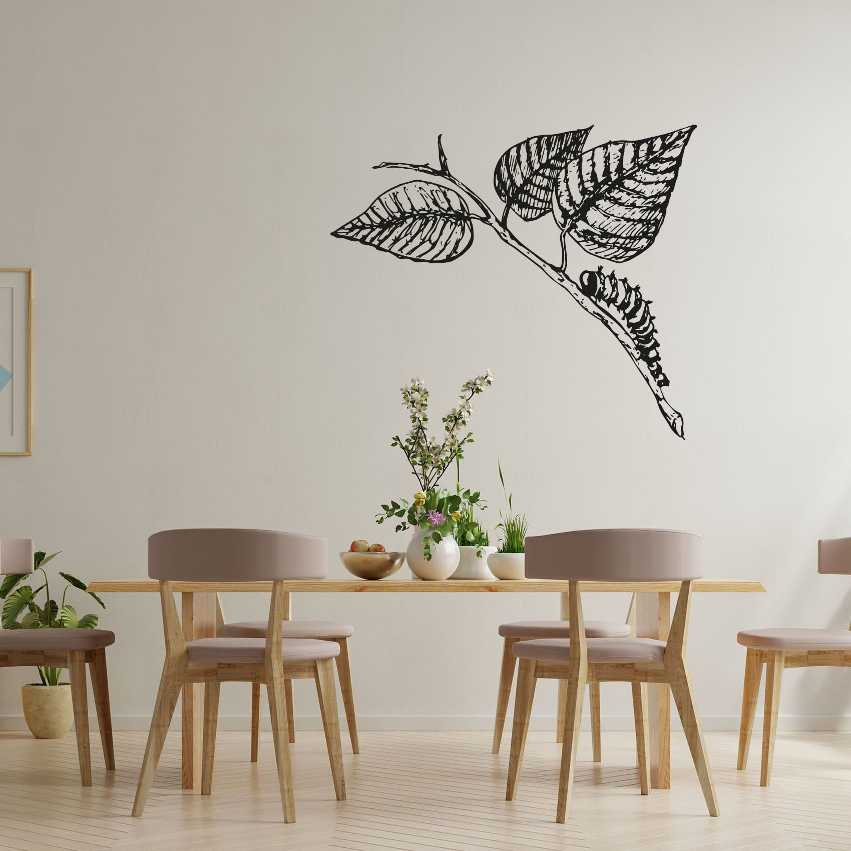 Caterpillar Crawling Tree Silhouette Larvae Cute Animal Insect Vinyl Design Wall Sticker Art