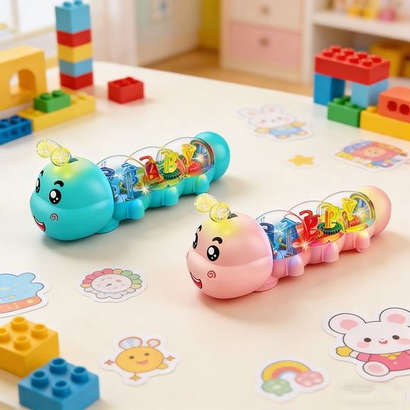 Crawling Toy, Caterpillar Design Tummy Time Toy with Light & Music Musical Light Up, Musical Crawling Toys, Push and Pull Toys, Birthday Gifts for Boys and Girl BU*PK