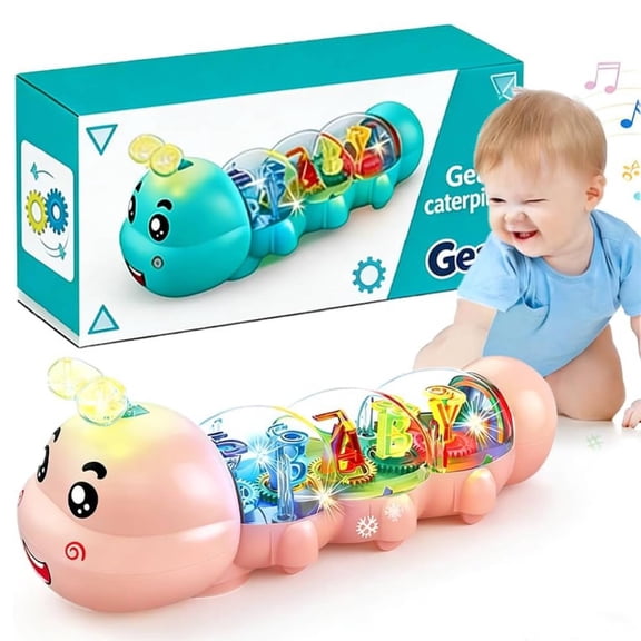 Caterpillar Design Tummy Time Toy, Crawling Toy with Light & Music Musical Light Up, Music Animal Toys, Captivating Light and Sound Effects, Birthday Gifts&nbsp;(Blue)