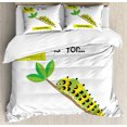 thumbnail image 1 of Caterpillar Duvet Cover Set Queen Size, Children Zoo Alphabet Design with Caterpillar on a Branch Educational, Decorative 3 Piece Bedding Set with 2 Pillow Shams, Green Apple Green, by Ambesonne, 1 of 3