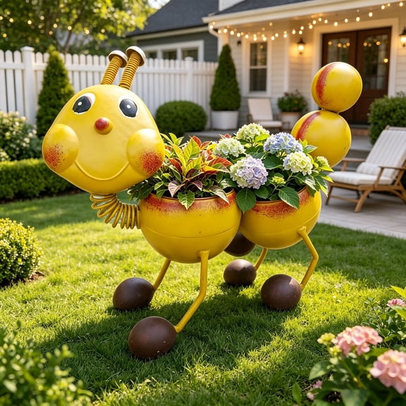 Caterpillar Iron Planter Pot, Heavy Duty Metal Structure, Spacious Plant Container, Whimsical Yard Flower Pot for Succulents, Herb Planting and Rustic Farm Outdoor Courtyard