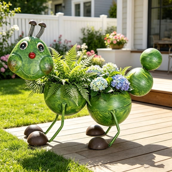 Caterpillar Iron Planter Pot, Heavy Duty Metal Structure, Spacious Plant Container, Whimsical Yard Flower Pot for Succulents, Herb Planting and Rustic Farm Outdoor Courtyard