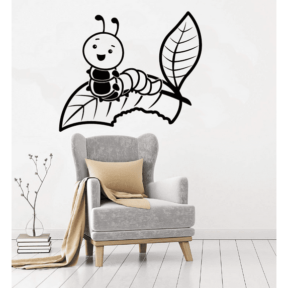Caterpillar Larvae Cute Caterpillar Silhouette Vinyl Wall Art Sticker Decal Decoration For Home Room Wall Boys Girls Kids Nursery Kinder Room Decor Playroom Wall Decoration Design Size(24x40 inch)