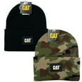 thumbnail image 1 of Caterpillar Men's CAT Label Cuff Beanies Black & Woodland Camo One Size Knit Hat, 1 of 5