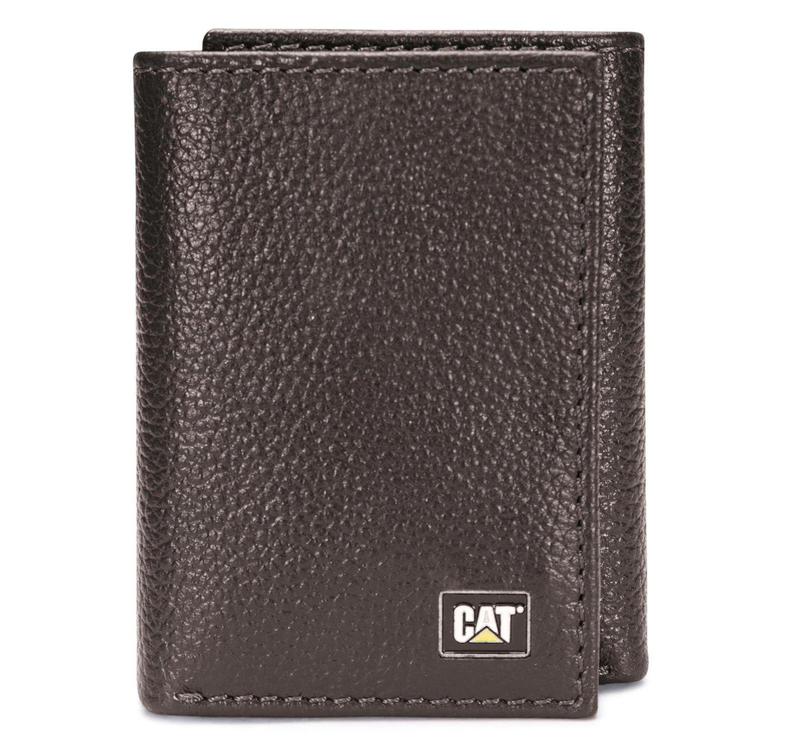 Caterpillar Men's Leather Trifold Wallet with ID Window, Chocolate